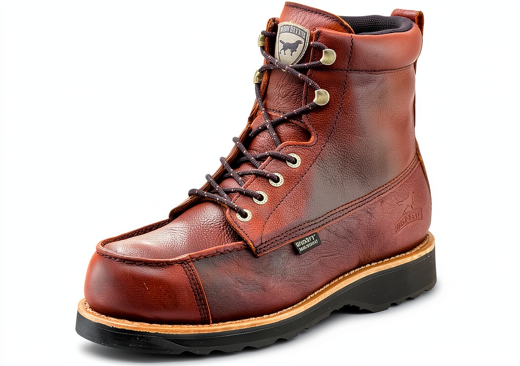 Irish Setter Wingshooter 807 M Men's Hunting Boots being laced up on a wooden bench in a wet forest