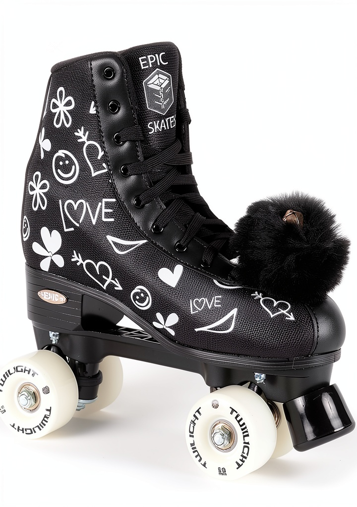 Unboxing Epic Skates Luv Quad Black White 58mm on a wooden desk