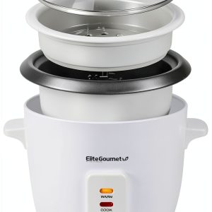 Elite Gourmet Rice Cooker ERC-006NST 6-Cup White Non‑Stick Cooker-0