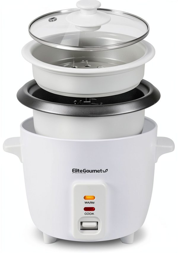 Elite Gourmet Rice Cooker ERC-006NST 6-Cup White Non‑Stick Cooker-0