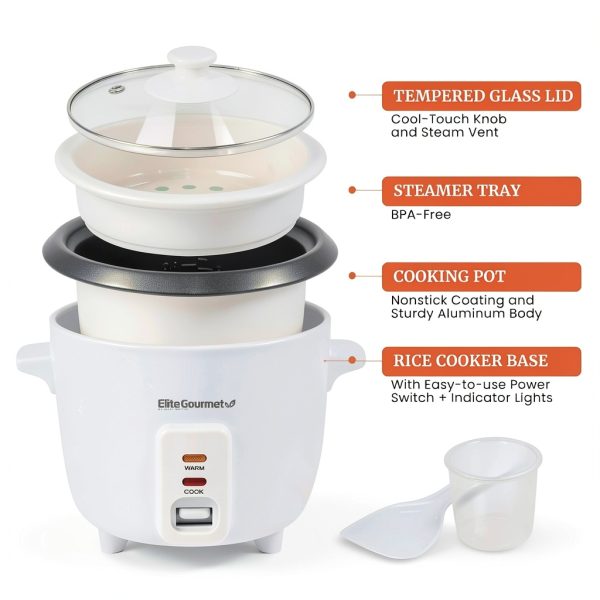 Elite Gourmet Rice Cooker ERC-006NST 6-Cup White Non‑Stick Cooker-2