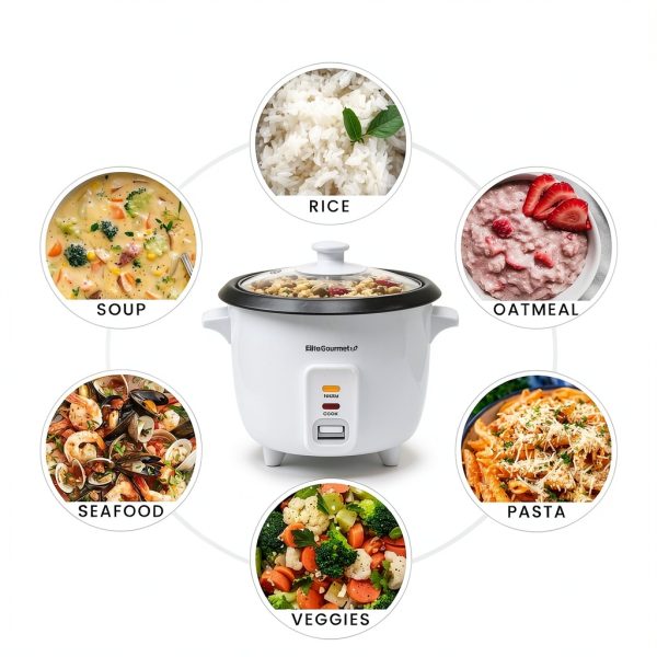 Elite Gourmet Rice Cooker ERC-006NST 6-Cup White Non‑Stick Cooker-3