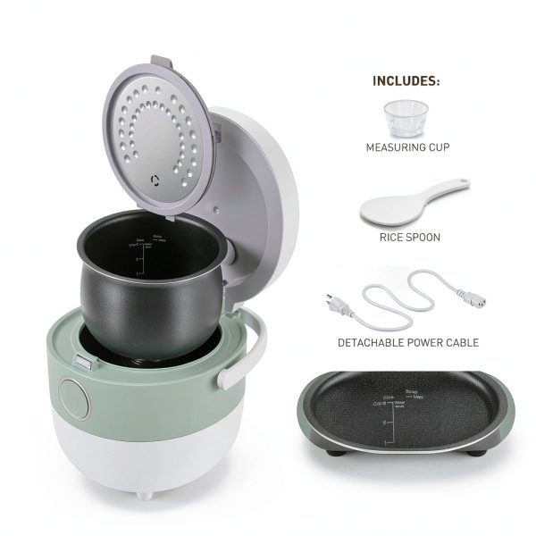 Rice Cooker Bar 3-Cup Cooker with 3D Heating, PFAS-Free Light Green-8