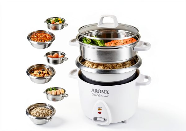 Aroma Housewares 14-Cup (Cooked) / 3Qt. Select Stainless Pot-Style Rice Cooker, & Food Steamer, One-Touch Operation, Automatic Keep Warm Mode, White (ARC-757-1SG)-1