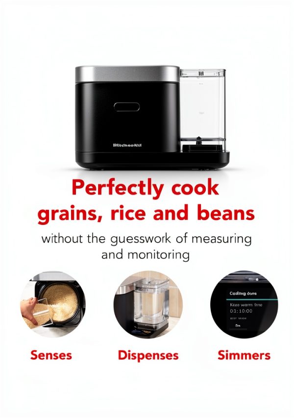 KitchenAid Grain and Rice Cooker 8 Cup with Automatically Sensing Integrated Scale + Water Tank, KGC3155, Black Matte-1