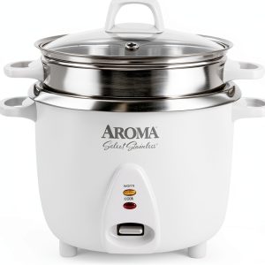 Aroma Housewares 14-Cup (Cooked) / 3Qt. Select Stainless Pot-Style Rice Cooker, & Food Steamer, One-Touch Operation, Automatic Keep Warm Mode, White (ARC-757-1SG)-0