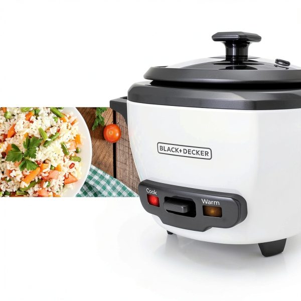 BLACK+DECKER Rice Cooker 6-Cup (Cooked) with Steaming Basket, Removable Non-Stick Bowl, White-1