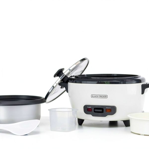 BLACK+DECKER Rice Cooker 6-Cup (Cooked) with Steaming Basket, Removable Non-Stick Bowl, White-2