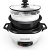 BLACK+DECKER Rice Cooker 6-Cup (Cooked) with Steaming Basket, Removable Non-Stick Bowl, White-5