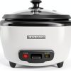 BLACK+DECKER Rice Cooker 6-Cup (Cooked) with Steaming Basket, Removable Non-Stick Bowl, White-0