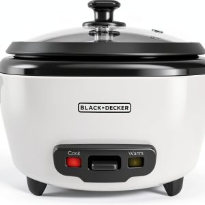 BLACK+DECKER Rice Cooker 6-Cup (Cooked) with Steaming Basket, Removable Non-Stick Bowl, White-0