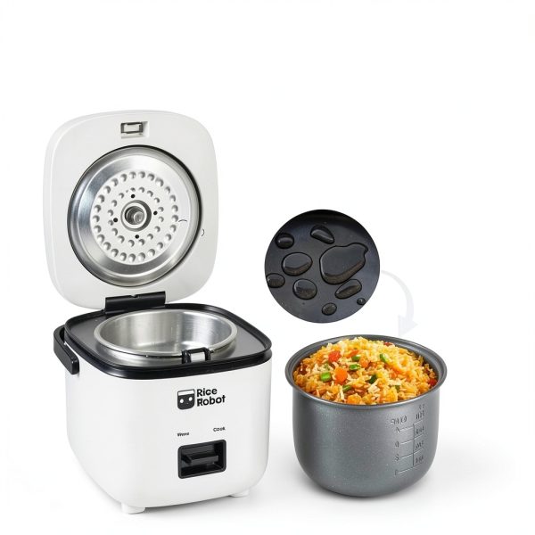 Rice Robot Personal Rice Cooker, PFAS-free, Nonstick. 1 Quart Capacity, with Stainless Steel Steamer Tray, Measuring Cups, Recipe Book with 60 Recipes, and Serving Spoon, As Seen On TV-4