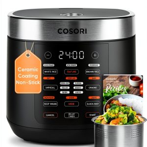 COSORI Rice Cooker 10 Cup, 24h Keep Warm, Non-stick Ceramic Inner Pot, 18 Functions Fuzzy Logic Rice Maker with Stainless Steel Steamer Basket, Sauté, Slow Cooker, Black-0