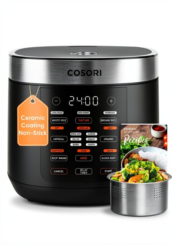 COSORI Rice Cooker 10 Cup, 24h Keep Warm, Non-stick Ceramic Inner Pot, 18 Functions Fuzzy Logic Rice Maker with Stainless Steel Steamer Basket, Sauté, Slow Cooker, Black-0