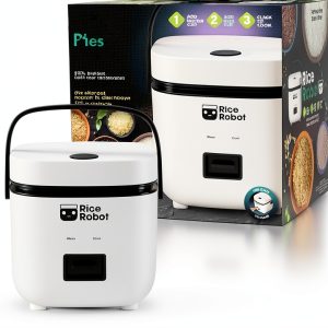 Rice Robot Personal Rice Cooker, PFAS-free, Nonstick. 1 Quart Capacity, with Stainless Steel Steamer Tray, Measuring Cups, Recipe Book with 60 Recipes, and Serving Spoon, As Seen On TV-0