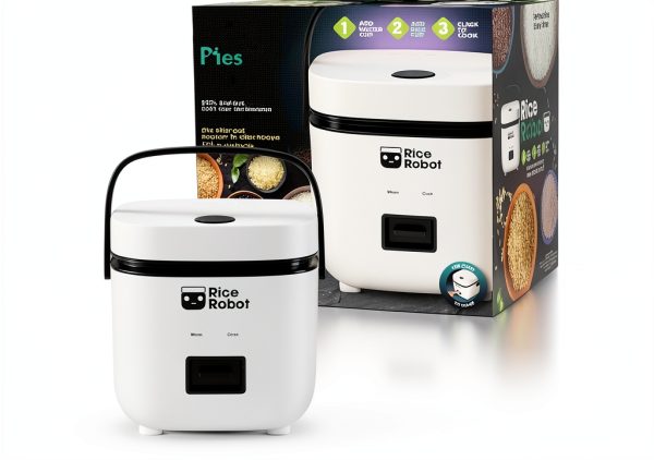 Rice Robot Personal Rice Cooker, PFAS-free, Nonstick. 1 Quart Capacity, with Stainless Steel Steamer Tray, Measuring Cups, Recipe Book with 60 Recipes, and Serving Spoon, As Seen On TV-0